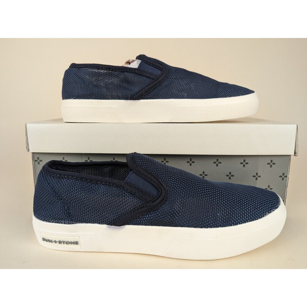 Sun Stone Shoes Mens 7 Lyle Slip On Sneakers Navy Blue Mesh Low Top Casual NEW